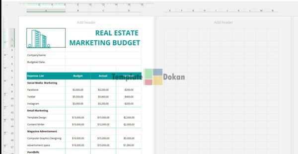 Real Estate Marketing Budget Template A4